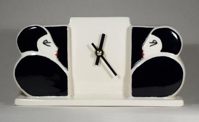 Echo Of Deco British Art Pottery Inspired Flapper Girl Mantel Clock - image 1