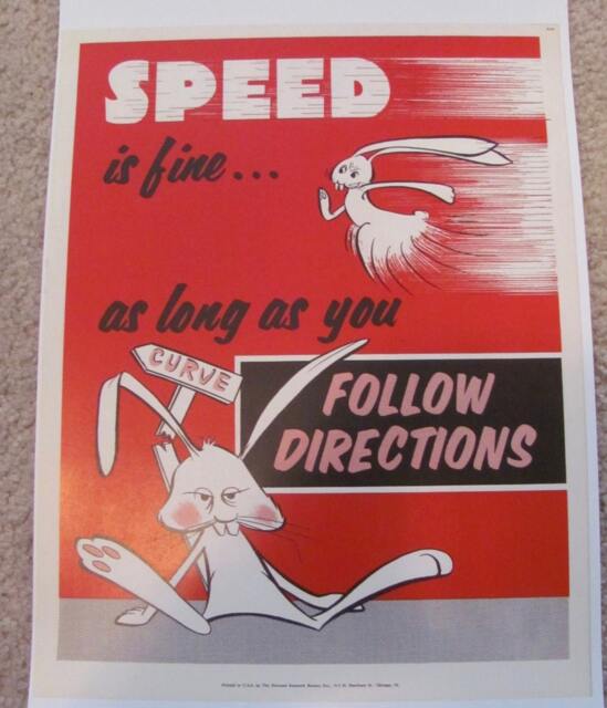 "Poster Follow Directions - Retro Vintage Safety Inspirational Circa 1950S 11"" X 14"