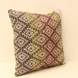 Textile Pillow 16x16 Inch - 40x40 cm Decorative Boho Interior Design Retro Home Decor Ethnic Pillowcover Natural Dyekilim Cushion 4Kf-110 - thumbnail 2