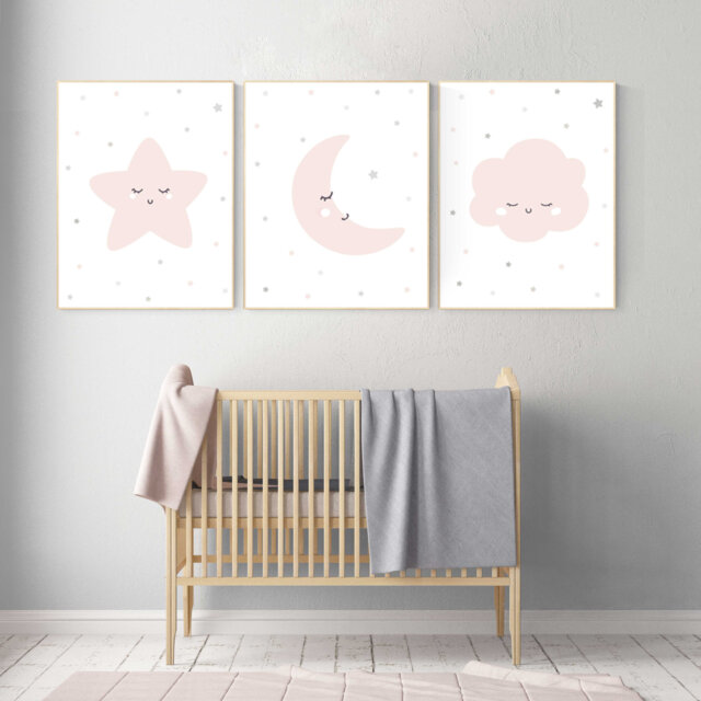Blush Pink Nursery Prints Moon, Star, Cloud Wall Art - image 1