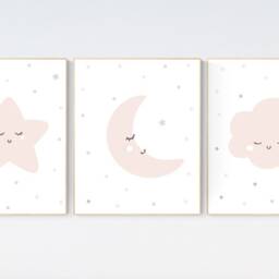 Blush Pink Nursery Prints Moon, Star, Cloud Wall Art - thumbnail 2