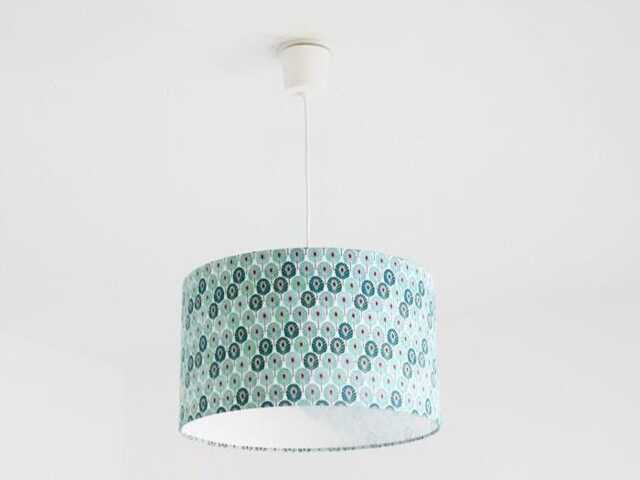 Lampshade - Pendant Light With Mini Green Peacock Feather Motifs, Ideal Christmas/Birthday Gift, Exotic Tropical Decor - image 1
