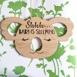 Shhh Baby Is Sleeping Koala Wooden Bamboo Door/Wall Hanging-Lasercut-Plaque-Baby Shower-Baby Gift-Newborn - thumbnail 1