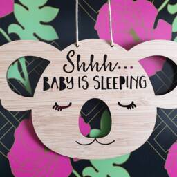 Shhh Baby Is Sleeping Koala Wooden Bamboo Door/Wall Hanging-Lasercut-Plaque-Baby Shower-Baby Gift-Newborn - thumbnail 2