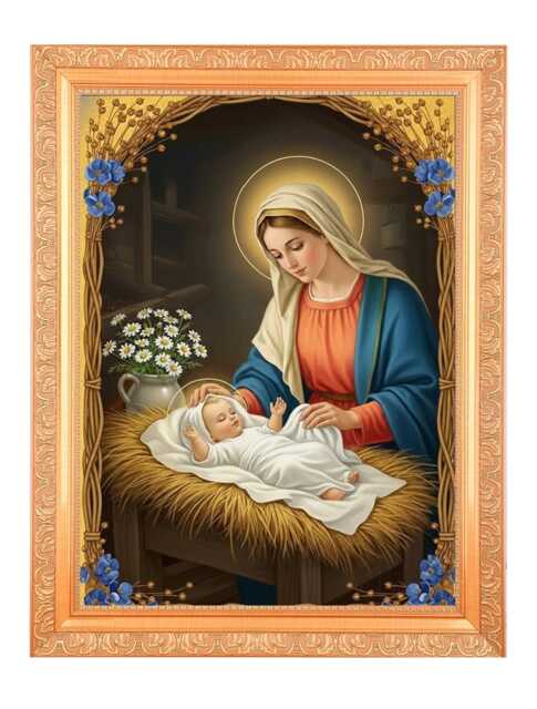 Mother Mary & Jesus Framed Digital Print, Golden Artwork - 11x14 Inch - image 1