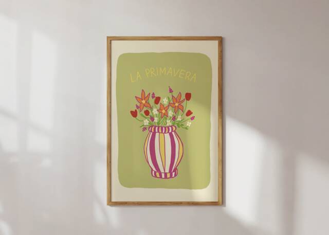 Poster La Primavera Flower Vase Illustration/Art Print Quote Spring Light Green - image 1