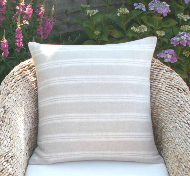 Kate Forman White Stripe Linen Cushion Cover - UK Designer & Natural Woven Ticking 20 X 20, 16 - image 1