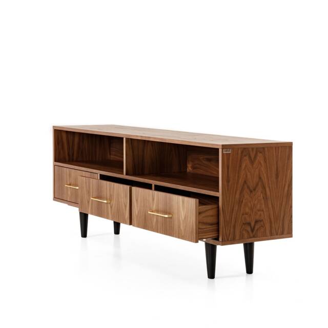 "Sideboard, Tv Cabinet, Bookshelf Sideboard, Walnut Veneer With 2 Shelves & 3 Drawers ""Grass" - image 1