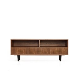 "Sideboard, Tv Cabinet, Bookshelf Sideboard, Walnut Veneer With 2 Shelves & 3 Drawers ""Grass" - thumbnail 2