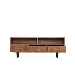 "Sideboard, Tv Cabinet, Bookshelf Sideboard, Walnut Veneer With 2 Shelves & 3 Drawers ""Grass" - thumbnail 3