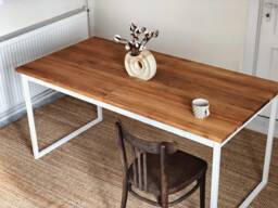 Extendable Rectangle Table Listig 160-260x80x75cm. Modern Scandinavian Dining. Contemporary. Oiled Solid Oak Wood. White Steel Frame/Base