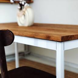 Extendable Rectangle Table Listig 160-260x80x75cm. Modern Scandinavian Dining. Contemporary. Oiled Solid Oak Wood. White Steel Frame/Base - thumbnail 2
