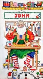 Personalised Christmas Stocking Santas Workshop Embroidered Santa Family Stockings Custom Cross Stitch Made To Order Mantelpiece Decor - thumbnail 1