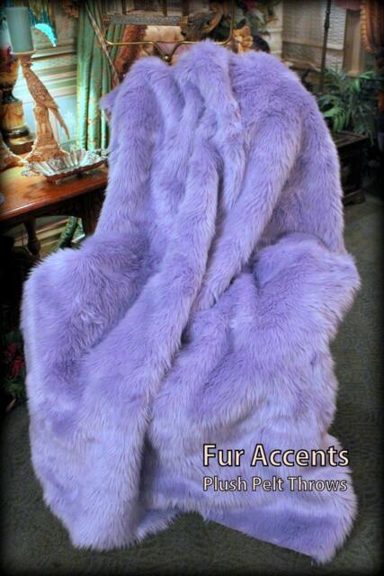 Lavender Orchid Faux Fur Throw Blanket, Light Purple Shaggy Fur, Minky Lining