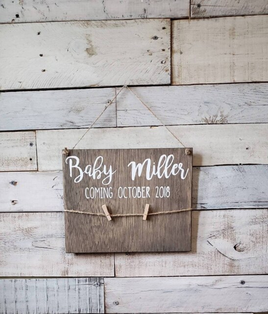 Birth Announcement Wood Songram Picture Sign Wall Art Decor/ Rustic/Date/ Arriving Month/ Year/ Calendar Arrival/ Pregnancy/ Pregnant - image 1