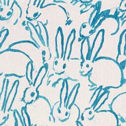 Hunt Slonem Hutch Bunny Pillow Cover Aqua Linen Throw Lee Jofa Groundworks - thumbnail 3