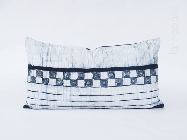 Vintage Hmong Batik Lumbar Pillow Cover Handspun Indigo, 24x13 - image 1