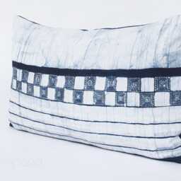 Vintage Hmong Batik Lumbar Pillow Cover Handspun Indigo, 24x13 - thumbnail 2