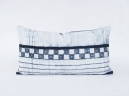 Vintage Hmong Batik Lumbar Pillow Cover Handspun Indigo, 24x13 - thumbnail 1