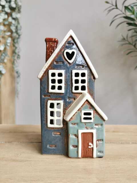 Navy Blue Ceramic House Tealight Holder With Porch - image 1