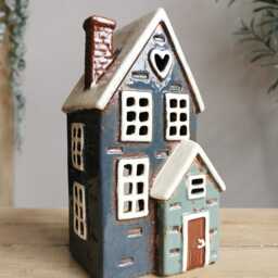 Navy Blue Ceramic House Tealight Holder With Porch - thumbnail 2