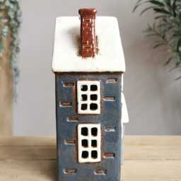 Navy Blue Ceramic House Tealight Holder With Porch - thumbnail 3