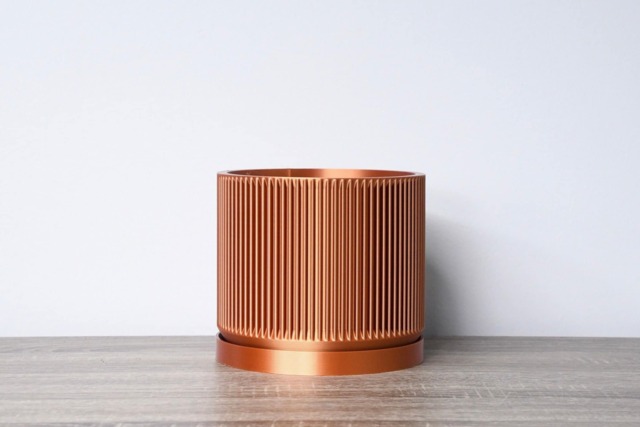 "Mid-Century Modern Planter With Drainage & Saucer in Copper, Unique 3D-Printed Plant Pot, Sizes 4"" 5"" 6"" 7"" 8" - image 1