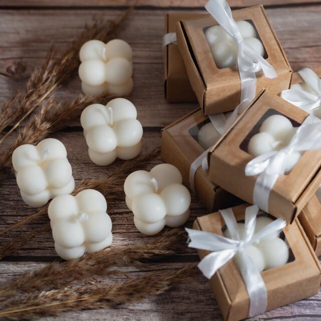 Personalised Mini Bubble Candle - Wedding & Event Soy Wax Gifts Bulk Favours - image 1