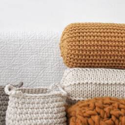 Chunky Knit Bolster Pillow Recycled Cotton Mustard Neck Cushion - thumbnail 2