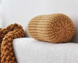 Chunky Knit Bolster Pillow Recycled Cotton Mustard Neck Cushion