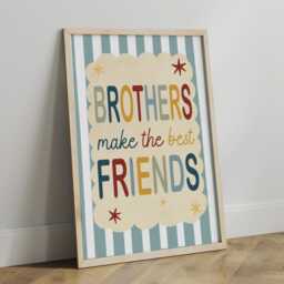 Brothers Make The Best Friends Print in Blue, Yellow & Green, Stripey Kids Retro Shades Bedroom Playroom, Scandi Nursery Decor - thumbnail 3