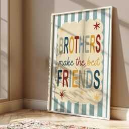 Brothers Make The Best Friends Print in Blue, Yellow & Green, Stripey Kids Retro Shades Bedroom Playroom, Scandi Nursery Decor - thumbnail 2