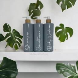 Mrs Hinch Grey & Bamboo Bathroom Personalised Lotion Pump Bottles/Bathroom Bottles/Kitchen Bottles/Soap Dispensers/Dispenser Bottles - thumbnail 2