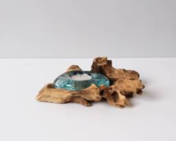 Blown Glass On Wood, Candle Vase, Molten Glass, Unique, Hand Recycled Office Decor, Room Decoration, Kitchen Gift, Best Gift