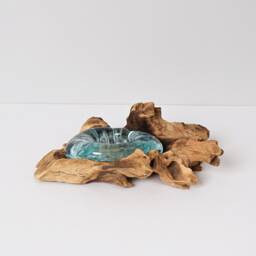 Blown Glass On Wood, Candle Vase, Molten Glass, Unique, Hand Recycled Office Decor, Room Decoration, Kitchen Gift, Best Gift - thumbnail 3