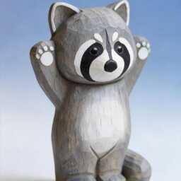 Handmade Wooden Raccoon Figurine, Miniature Critter Statue, Sculpture, Hands Up Raccoon, Small Wildlife Ornament - thumbnail 4