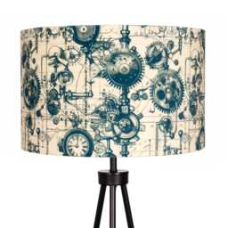 steampunk Cogs Clocks Time Print Velvet Lampshade Blue Cream 25cm 30cm 35cm 40cm 45cm - Drum Lamp Shade Handmade Home Decor Ceiling