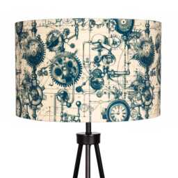 steampunk Cogs Clocks Time Print Velvet Lampshade Blue Cream 25cm 30cm 35cm 40cm 45cm - Drum Lamp Shade Handmade Home Decor Ceiling - thumbnail 3