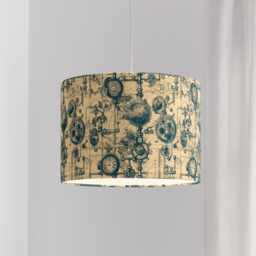 steampunk Cogs Clocks Time Print Velvet Lampshade Blue Cream 25cm 30cm 35cm 40cm 45cm - Drum Lamp Shade Handmade Home Decor Ceiling - thumbnail 4