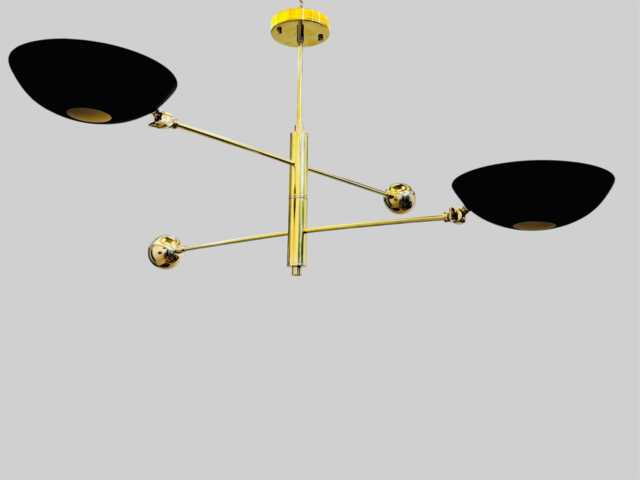Brass Sputnik Chandelier - Mid Century Modern 2-Light Pendant - image 1