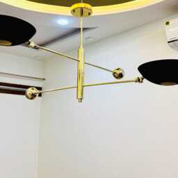 Brass Sputnik Chandelier - Mid Century Modern 2-Light Pendant - thumbnail 3