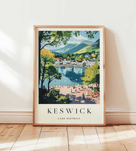 Keswick Travel Poster Lake District Wall Art, Cumbria Print - image 1