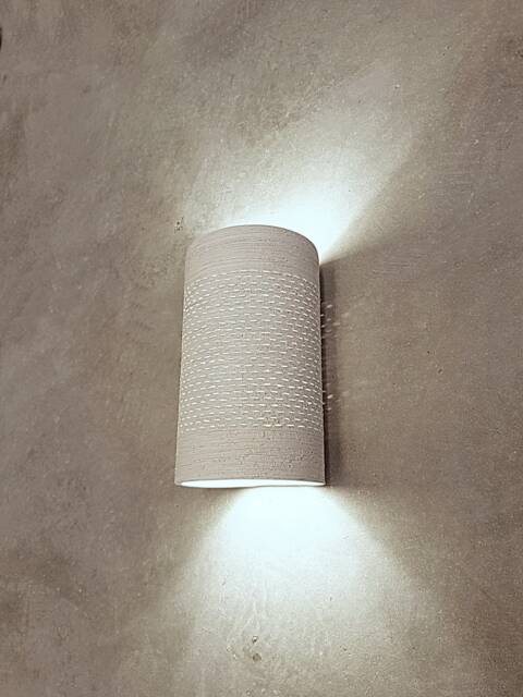Handmade Ceramic Cylinder Wall Sconce Carved Texture Lighting - image 1