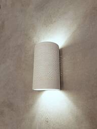 Handmade Ceramic Cylinder Wall Sconce Carved Texture Lighting