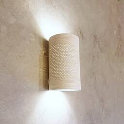 Handmade Ceramic Cylinder Wall Sconce Carved Texture Lighting - thumbnail 3