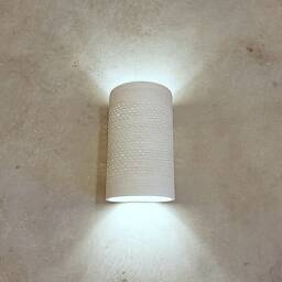 Handmade Ceramic Cylinder Wall Sconce Carved Texture Lighting - thumbnail 2