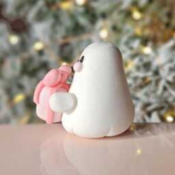 Ghost With Gift - Handmade Polymer Clay Figurine, Keychain Or Charm, Christmas Decor, Plant Pot Accessory, Trinket Shelf - thumbnail 2