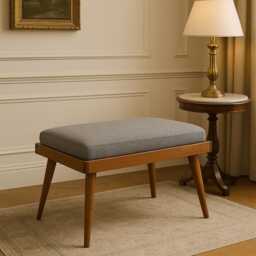 Handmade Mid-Century Bench Wooden Entryway Bench With Gray Cushion - thumbnail 3