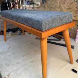 Handmade Mid-Century Bench Wooden Entryway Bench With Gray Cushion - thumbnail 2