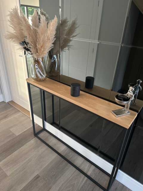 Handmade Solid Oak Console Table Narrow Hallway Table With Black Steel Frame - image 1